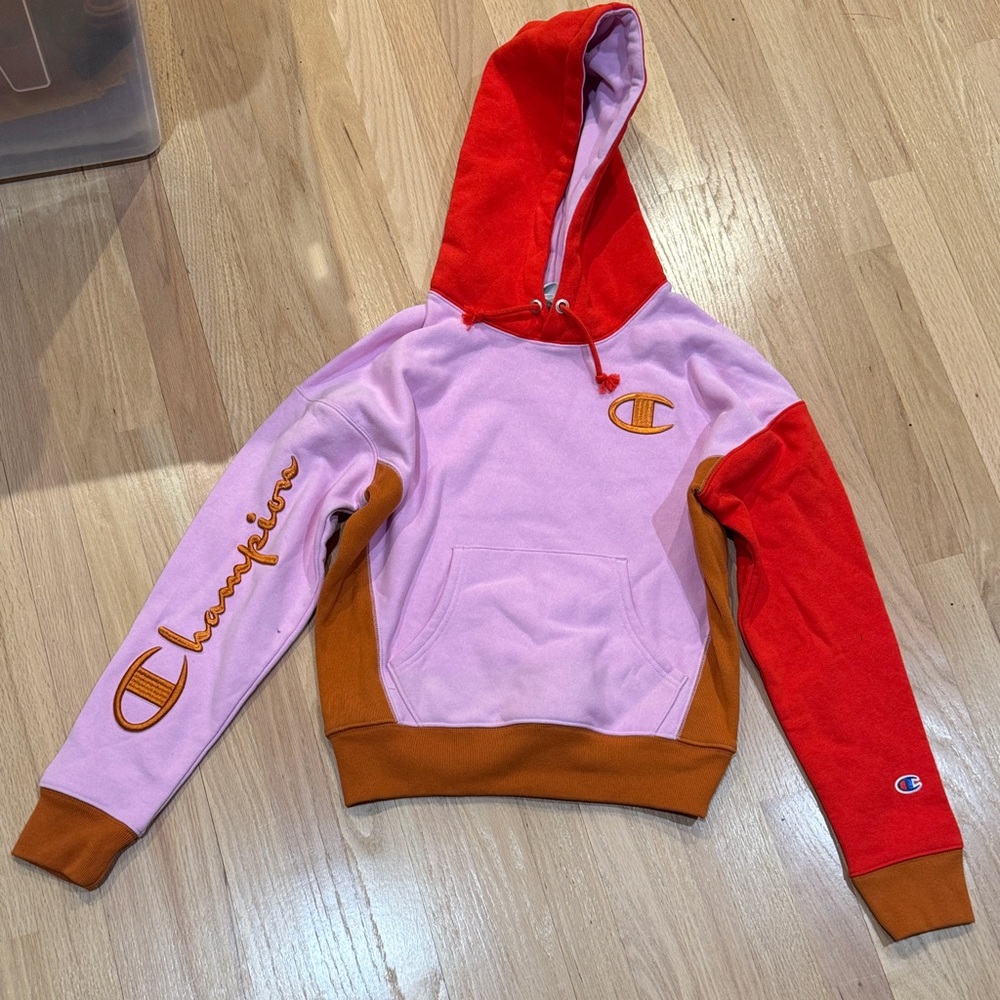 Champion Red, Pink, and Brown Hoodie